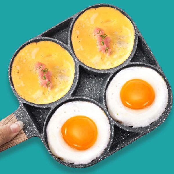 عرض 2مقلاة مانعة للالتصاق ب4 فتحات ومقبض من الخشب - Nonstick Frying Pans 4 Hole Pan - الصورة 5