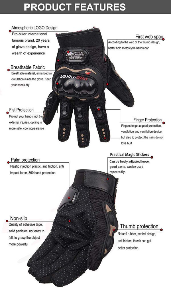 Bike Gloves Carbon Fiber With Screen Touch Fingers قفازات دراجة نارية ، قفازات كاملة الأصابع من ألياف الكربون - الصورة 5