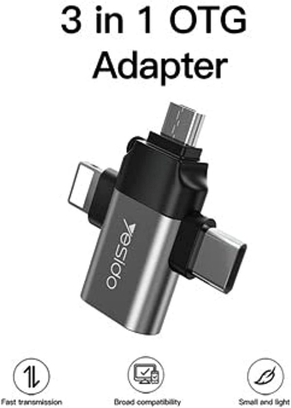 عرض 2 3-in-1 USB TYPE-C/MICRO USB/APPLE PORT CONNECT CONVERTER او تي جي 3 في 1، نوع سي، مايكرو USB، محول وصلة بمنفذ لموبايل ابل - الصورة 2