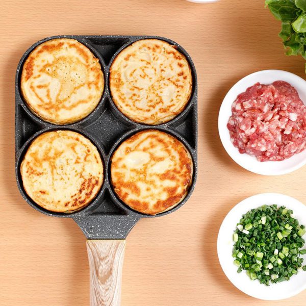 مقلاة مانعة للالتصاق ب4 فتحات ومقبض من الخشب - Nonstick Frying Pans 4 Hole Pan - الصورة 5