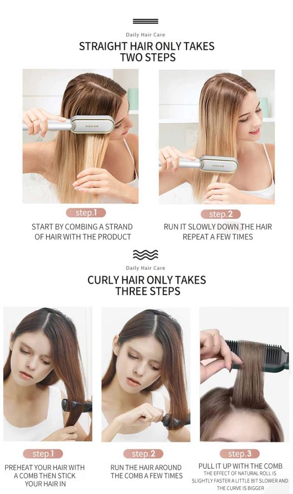 ⁦فرشاة فك تشابك الشعر الحرارية 2 In 1 Electric Straightener⁩ - الصورة ⁦4⁩