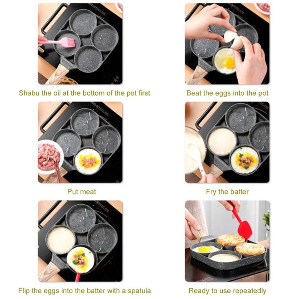 مقلاة مانعة للالتصاق ب4 فتحات ومقبض من الخشب - Nonstick Frying Pans 4 Hole Pan - الصورة 7